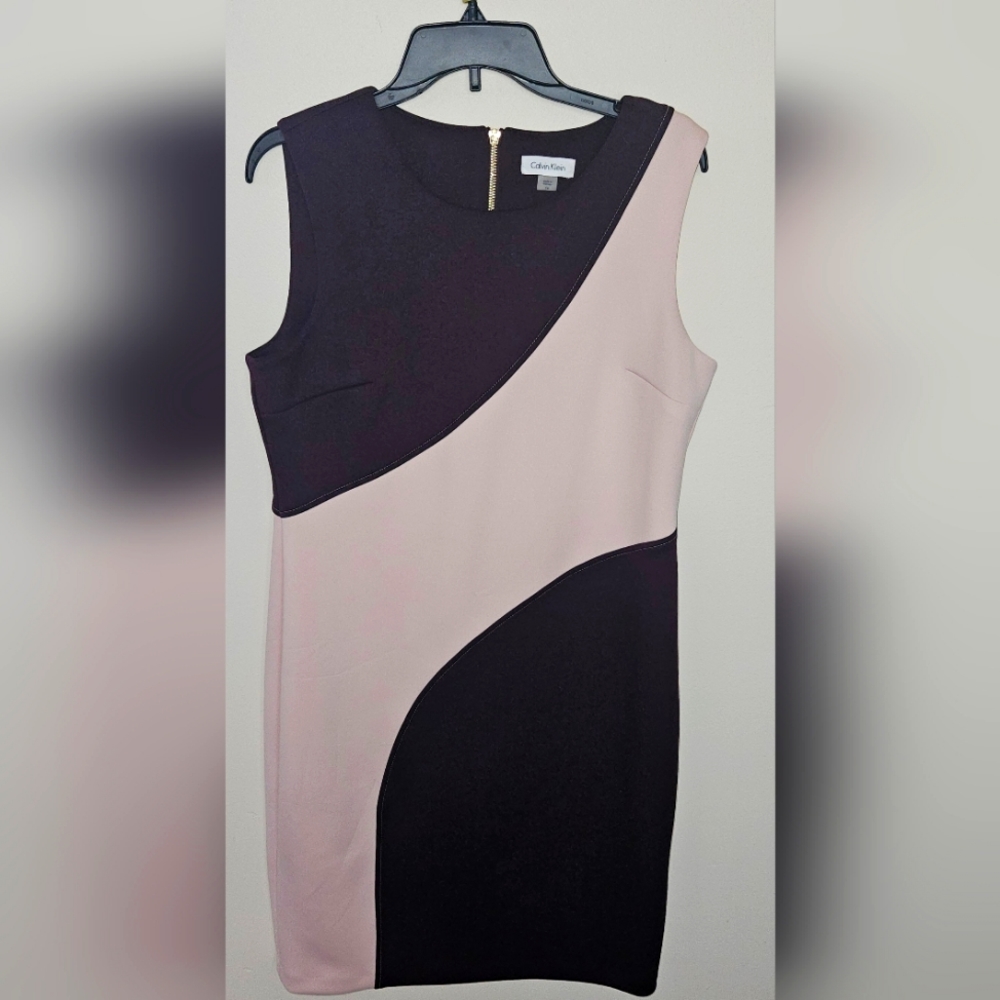 Calvin Klein Black and Pink Color Block Midi Dress